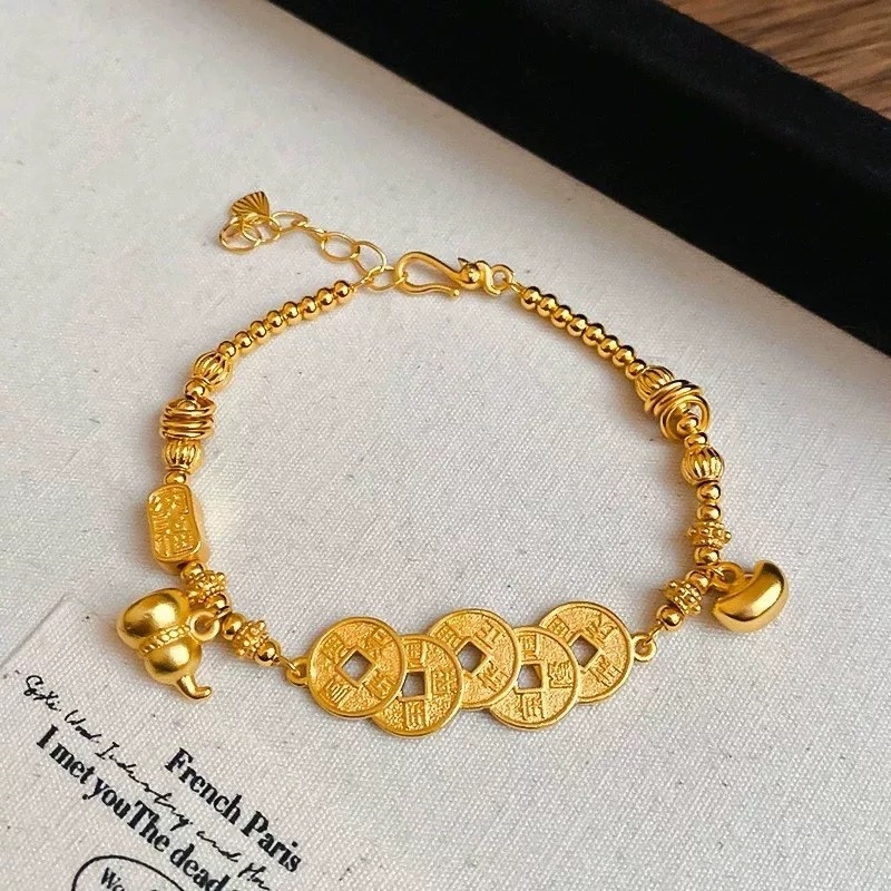 铜合金手链 小葫芦五帝钱日进斗金盘缠手链女新中式复古国潮风
