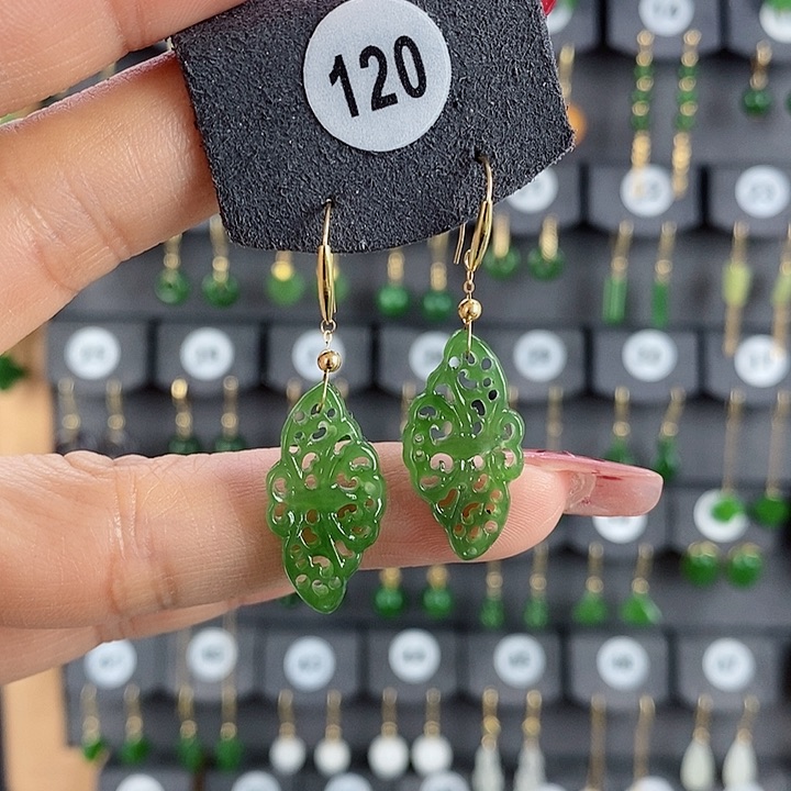 和田玉耳饰18K金镶嵌