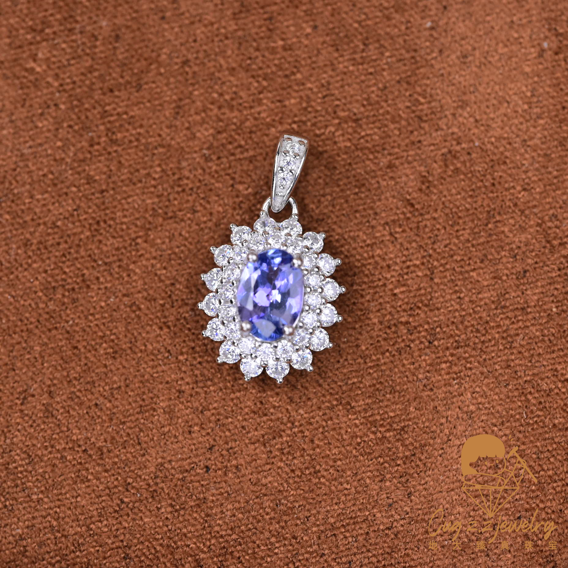 天然坦桑石宝石吊坠戴妃款精工宝石礼物轻奢925银