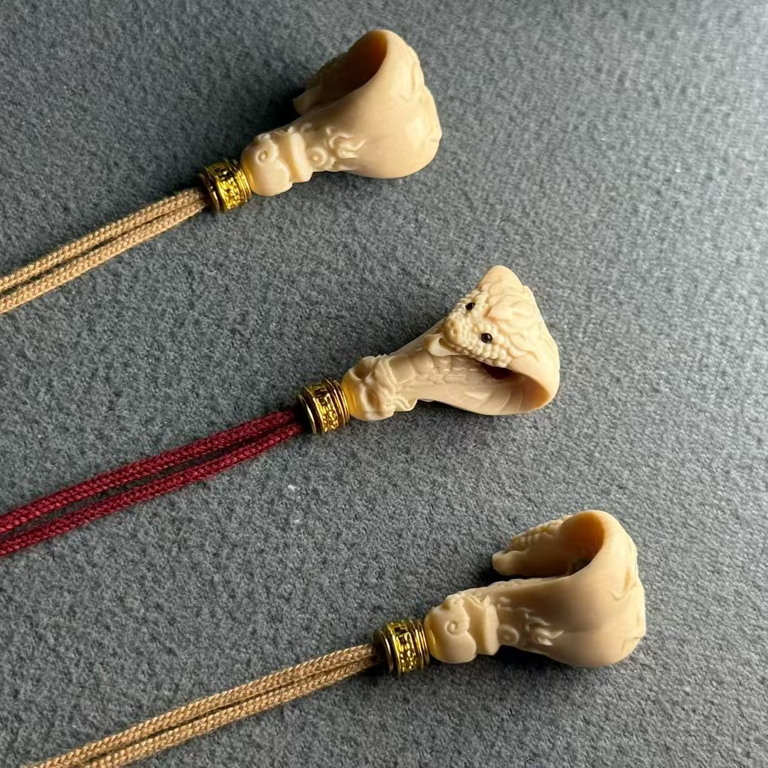 J1100天然猛犸牙 手工雕刻蛇三通16*24mm支持鉴定假一罚十