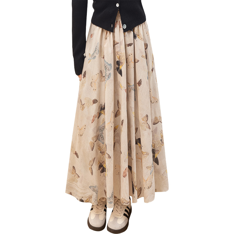 2025春装新款女装时尚高腰垂感中长款蝴蝶印花半身裙S51B0509B