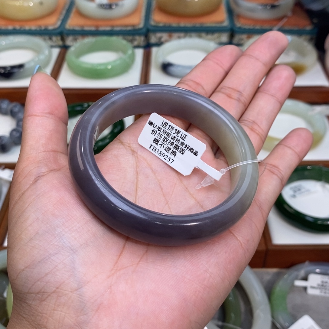 和田玉未镶嵌手镯和田玉烟紫56