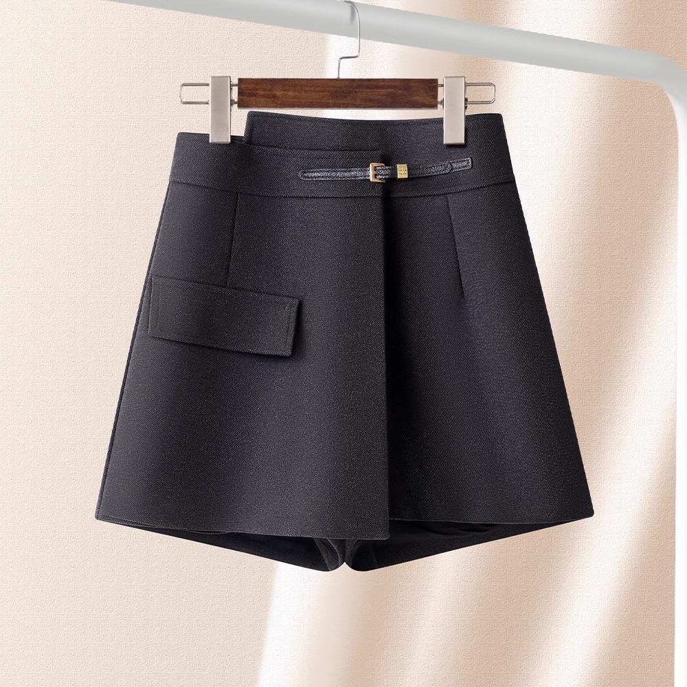 不规则灰色毛呢A字裤女春秋2025新款外穿休闲裙裤小个子气质短裙