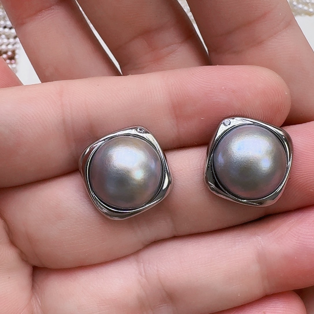 耳饰银S925镶嵌拼合珍珠（马贝珠）