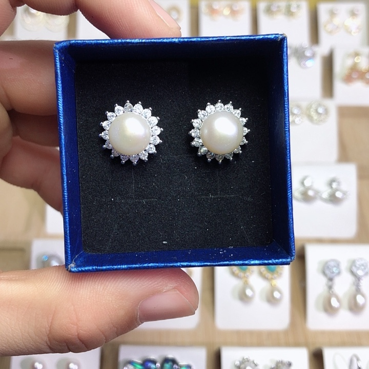 淡水珍珠耳饰银S925镶嵌