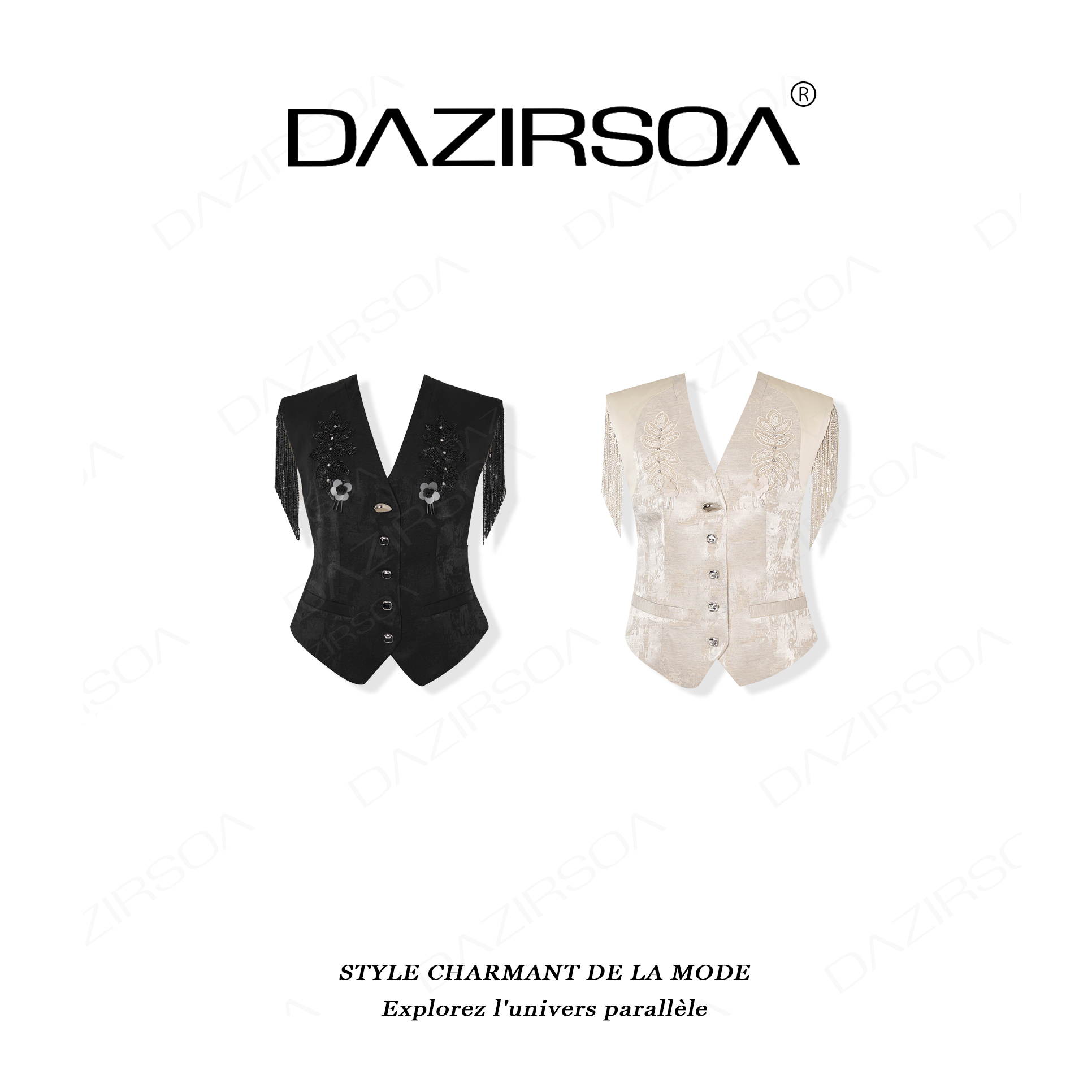 DAZIRSOA/达姿“现代风范”时尚百搭法绣花朵流苏新中式马甲 AA029