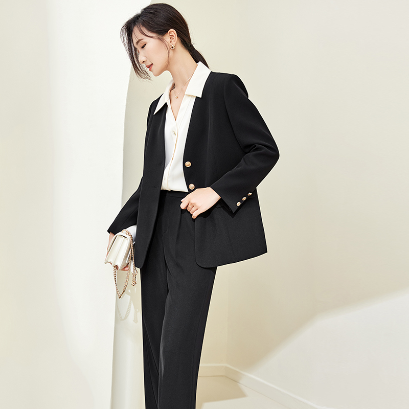 尚都比拉新派简约2025春新款通勤休闲西装+气质阔腿裤两件套49790