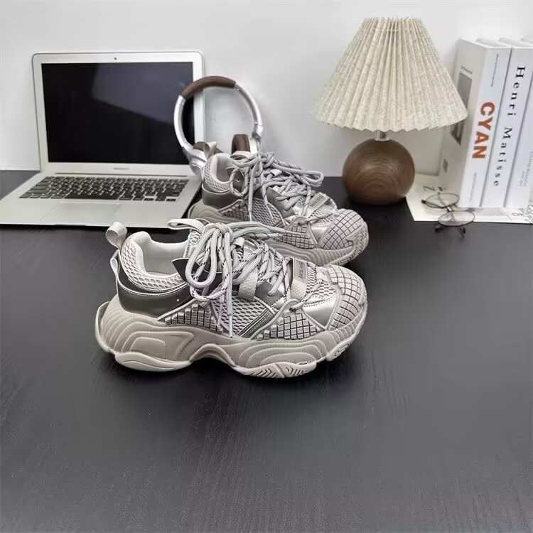 秋季新款厚底百搭休闲网面拼接老爹鞋女