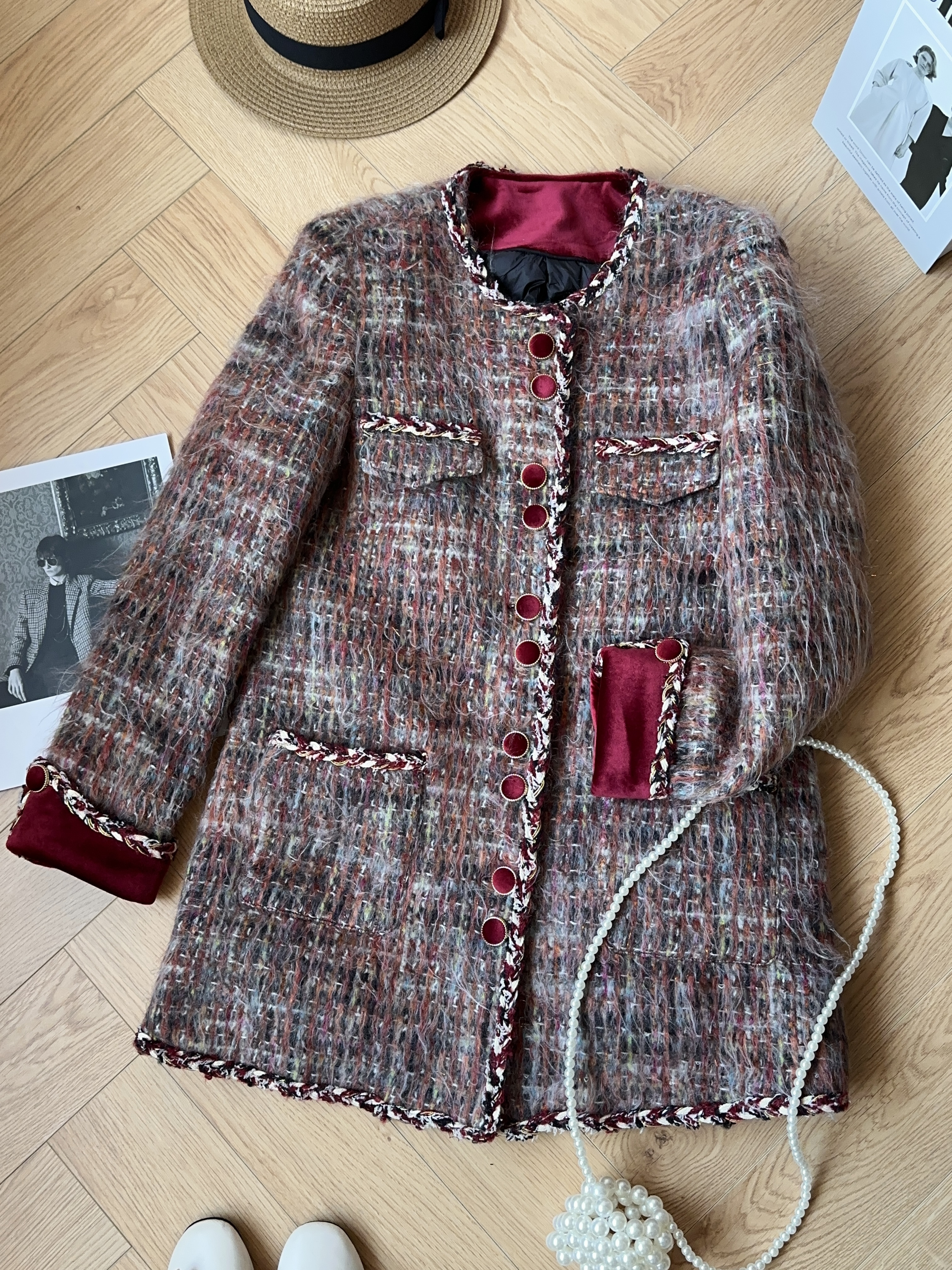 【红宝石90白鸭绒】冬款设计师轻奢名媛气质编织小香风外套A72153