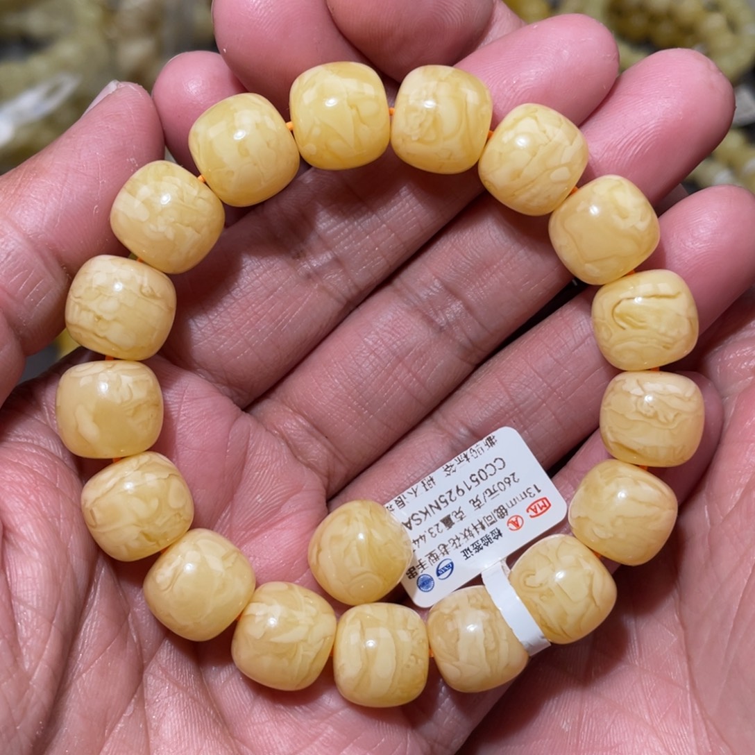 十***画蜜蜡未镶嵌珠宝奇石13mm俄同料妖花老型手串23.44