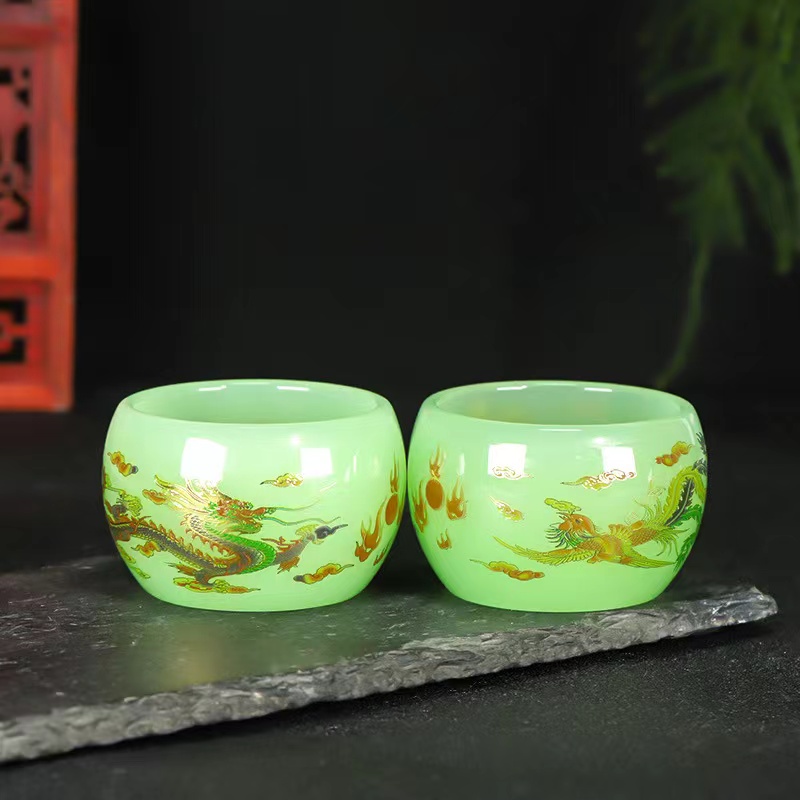 龙凤呈祥中式玉瓷茶杯主人杯客杯大号品茗杯茶碗建盏琉璃功夫茶具