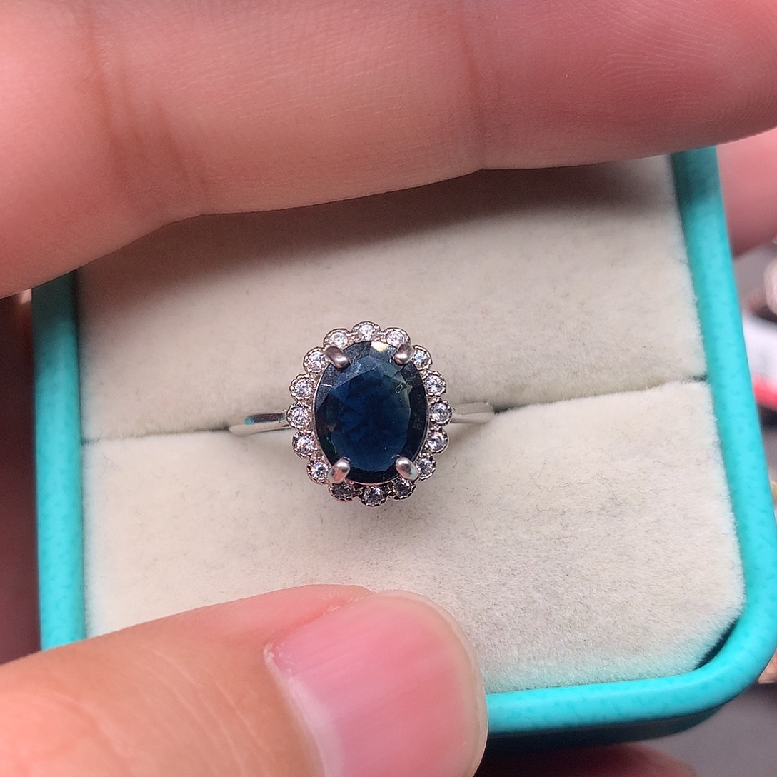 蓝宝石戒指银S925镶嵌