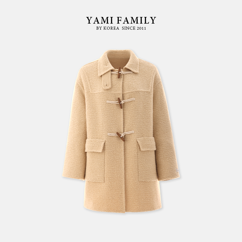 大连亚美【糖炒栗子】YM 625 秋冬中长款翻领双面羊毛大衣外套【雪】
