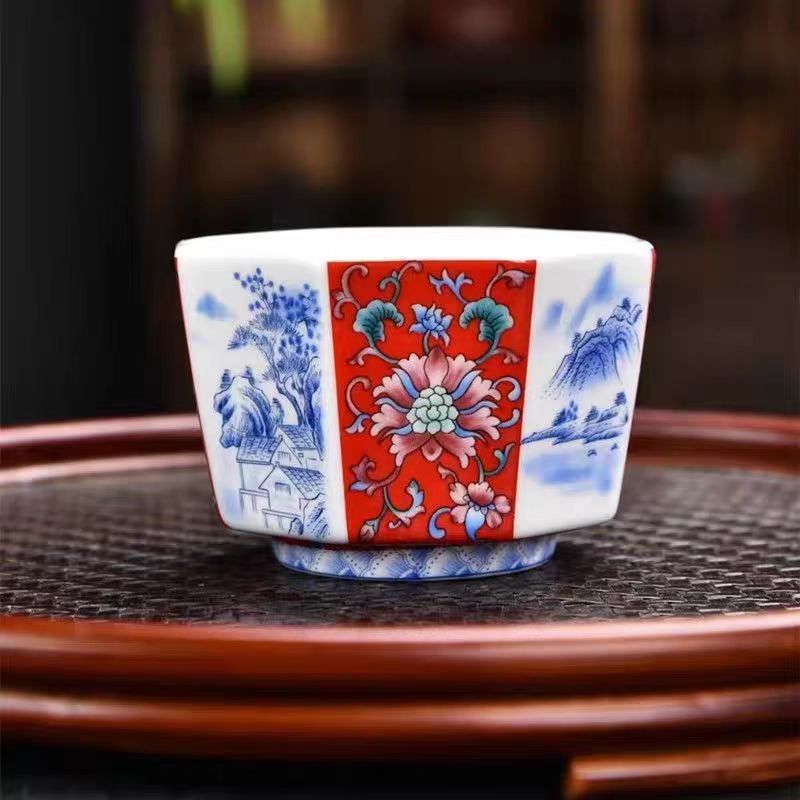 青花珐琅彩八方杯高端精美摆件（咨询入口）