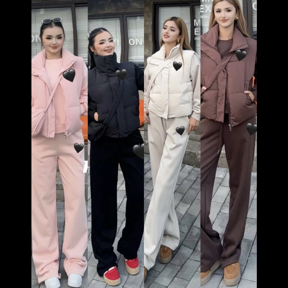 Rayhon时尚显瘦高级加绒上衣裤子马甲套装