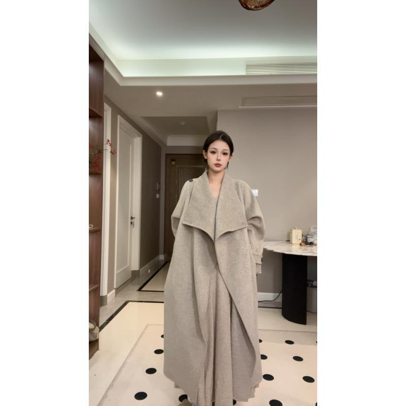 盐风凌语 25年冬款气质休闲长款大衣双面羊毛大衣外套女装
