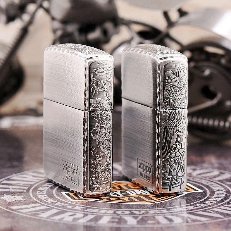 Zippo打火机原装正版 三面精雕镀银盘龙锦鲤 煤油防风送男友DYJ1