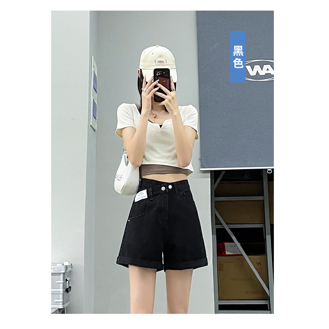 801~900 直播专用 东大门浅蓝毛边牛仔短裤女夏小个子A字热裤