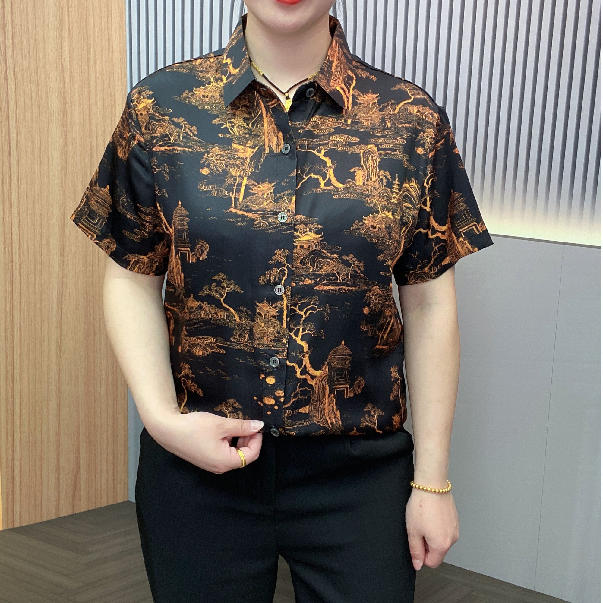 【桑蚕丝-618大促】男士夏季薄款天然调温宽松桑蚕丝短袖男装衬衫S