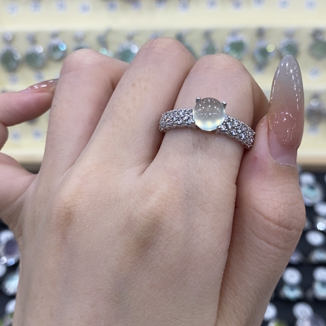 蛇纹石玉银S925镶嵌戒指