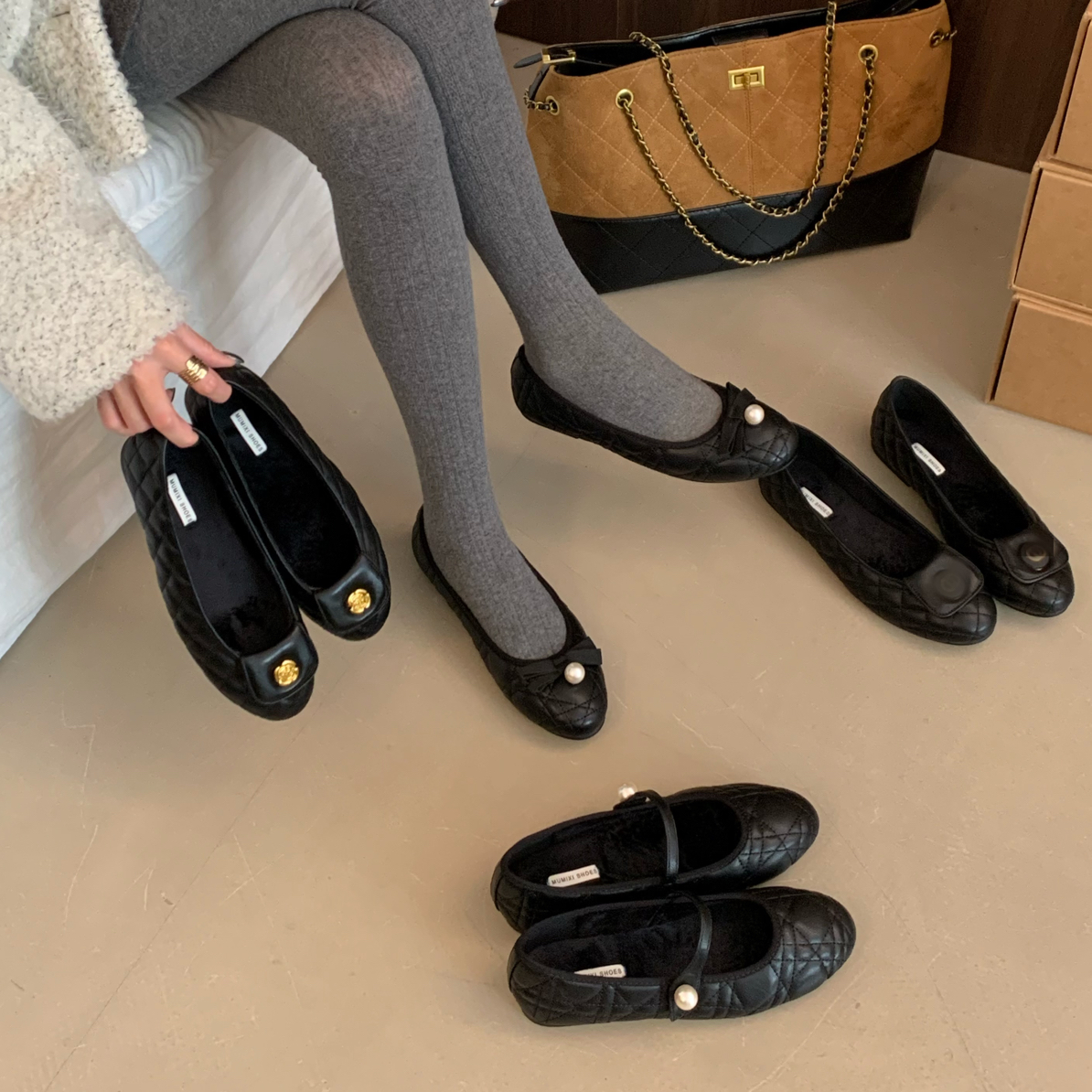 8958内增高浅口单鞋女2025新款秋夏韩版一脚蹬豆豆鞋平底奶奶瓢鞋