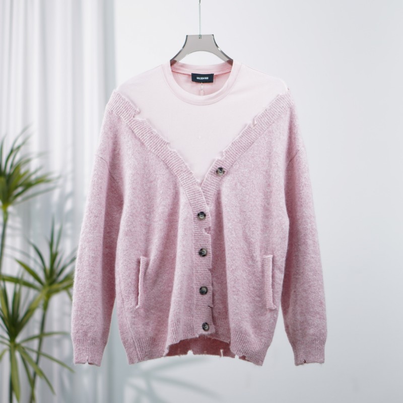 尚系列  Y641  女装春秋时尚设计师拼接针织上衣粉色FW07R27