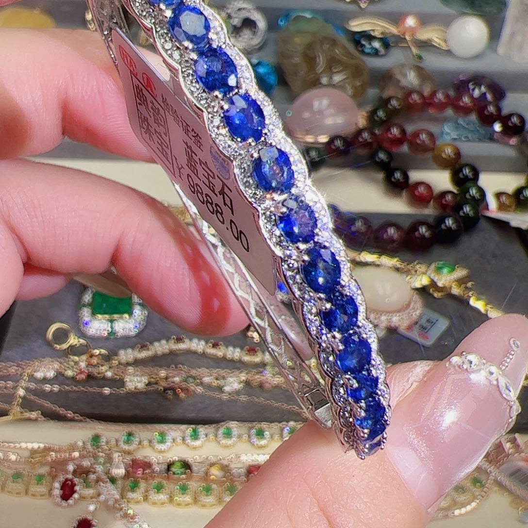 蓝宝石手镯银S925镶嵌