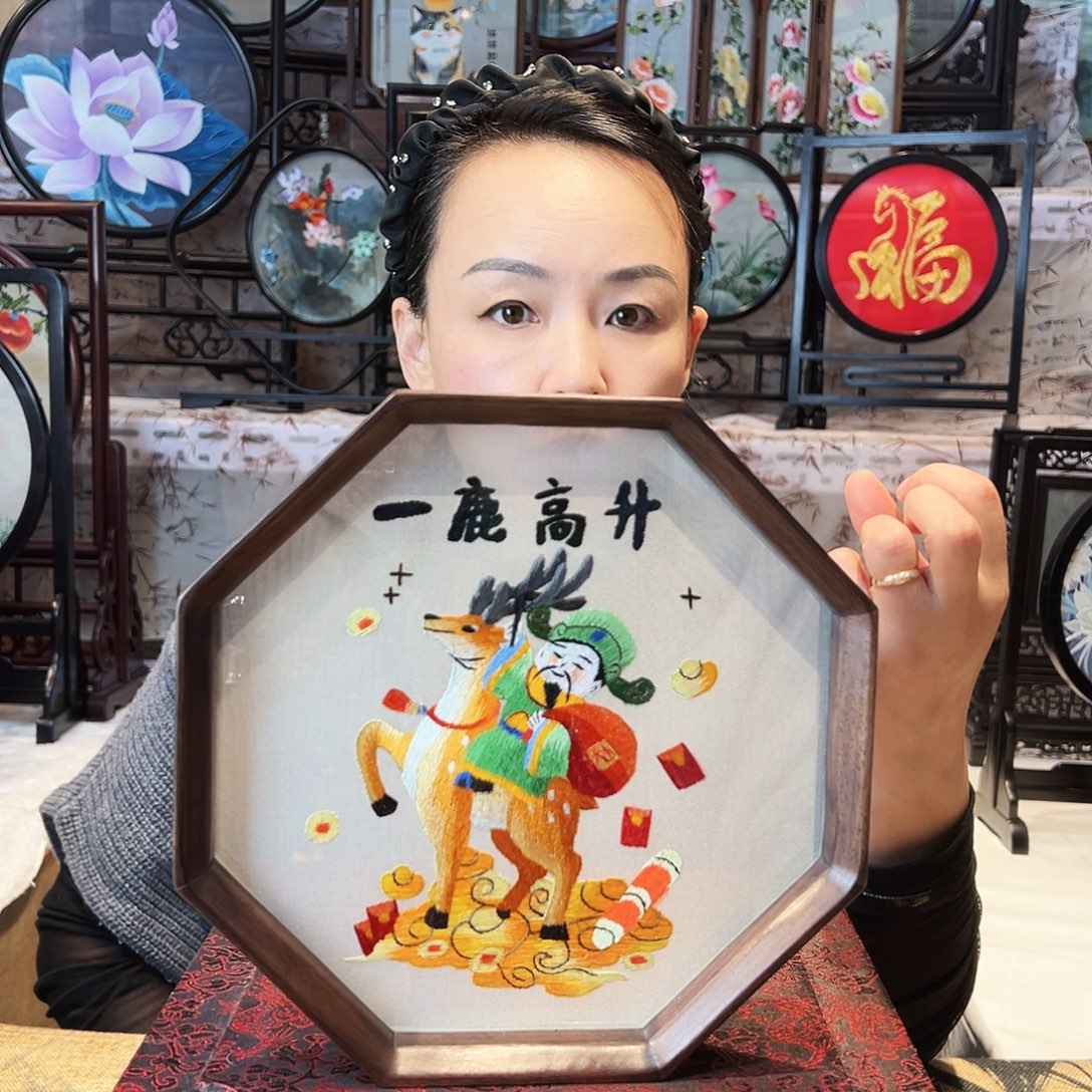 织绣苏绣摆台胡桃木手工双面