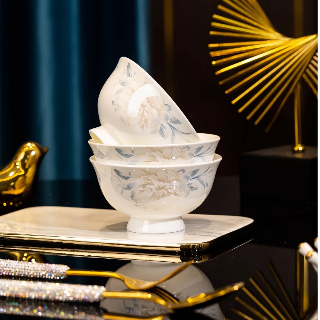 景德镇高温陶瓷秋韵5英寸高脚米饭碗10个装（破损联系客服）