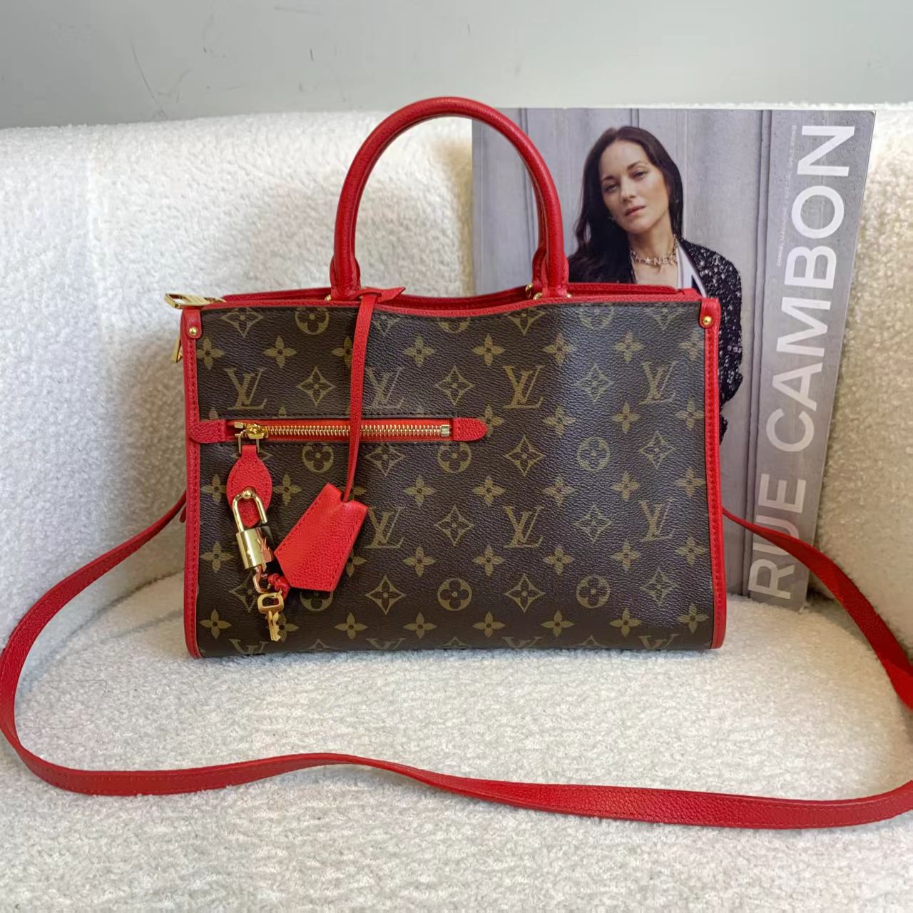 99新 LV 壹臻/老花拼红popincourt小号包 13745486