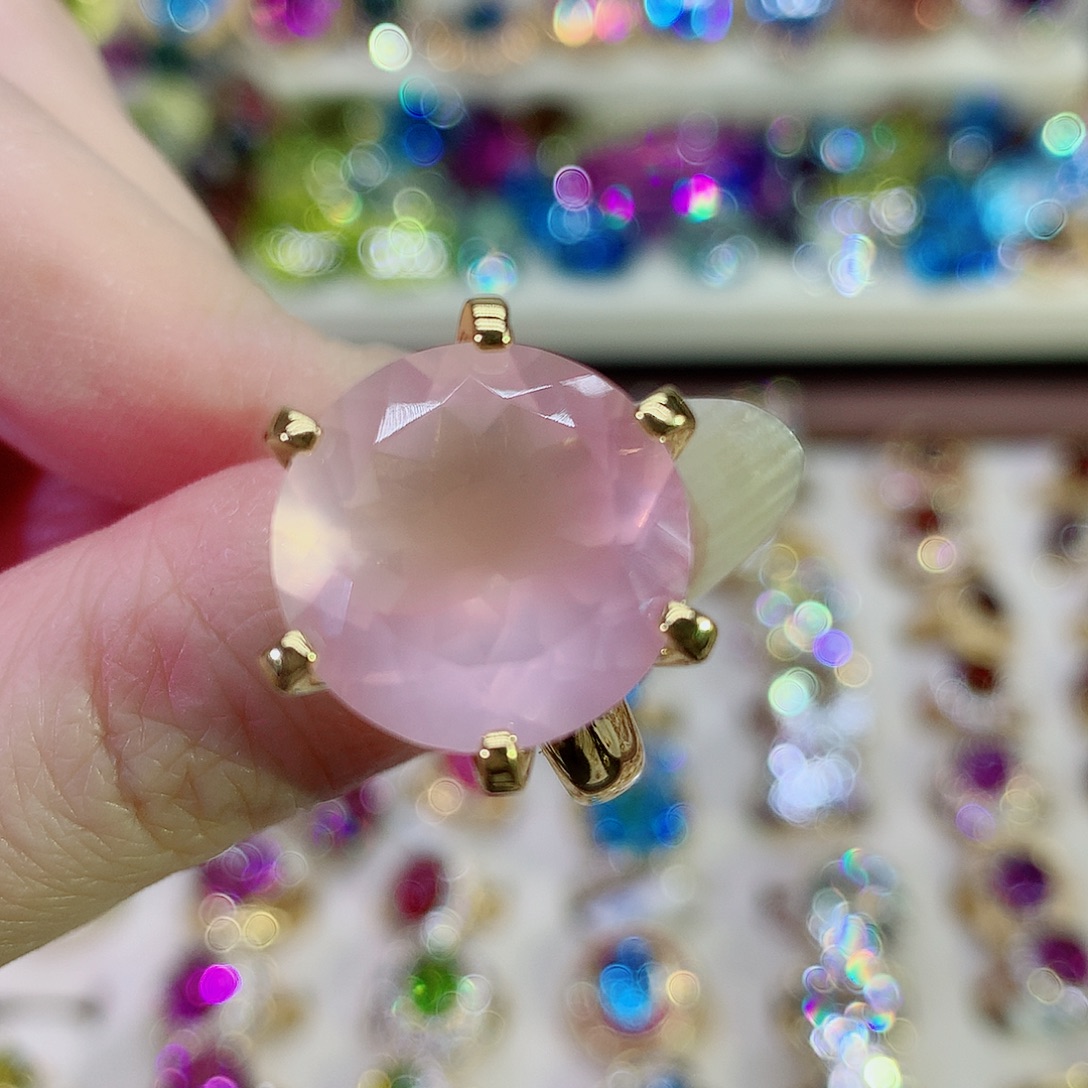 银S925镀金镶嵌戒指水晶