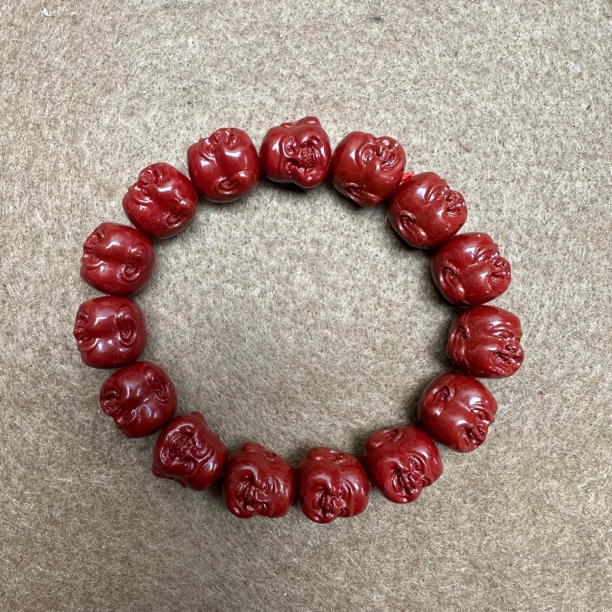 天然辰砂笑脸佛弥勒佛 朱砂辰砂 高含量 手串