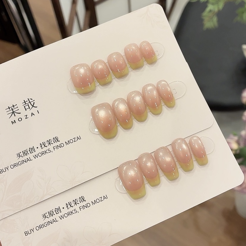 茉哉一珞现货【抹茶】纯手工定制美甲拆卸穿戴甲P0020
