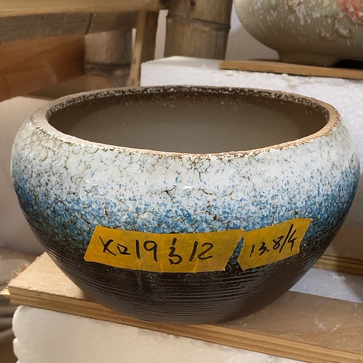 陶摆件陶盆有孔 磕碰窑裂修补 介意勿拍口 19高12