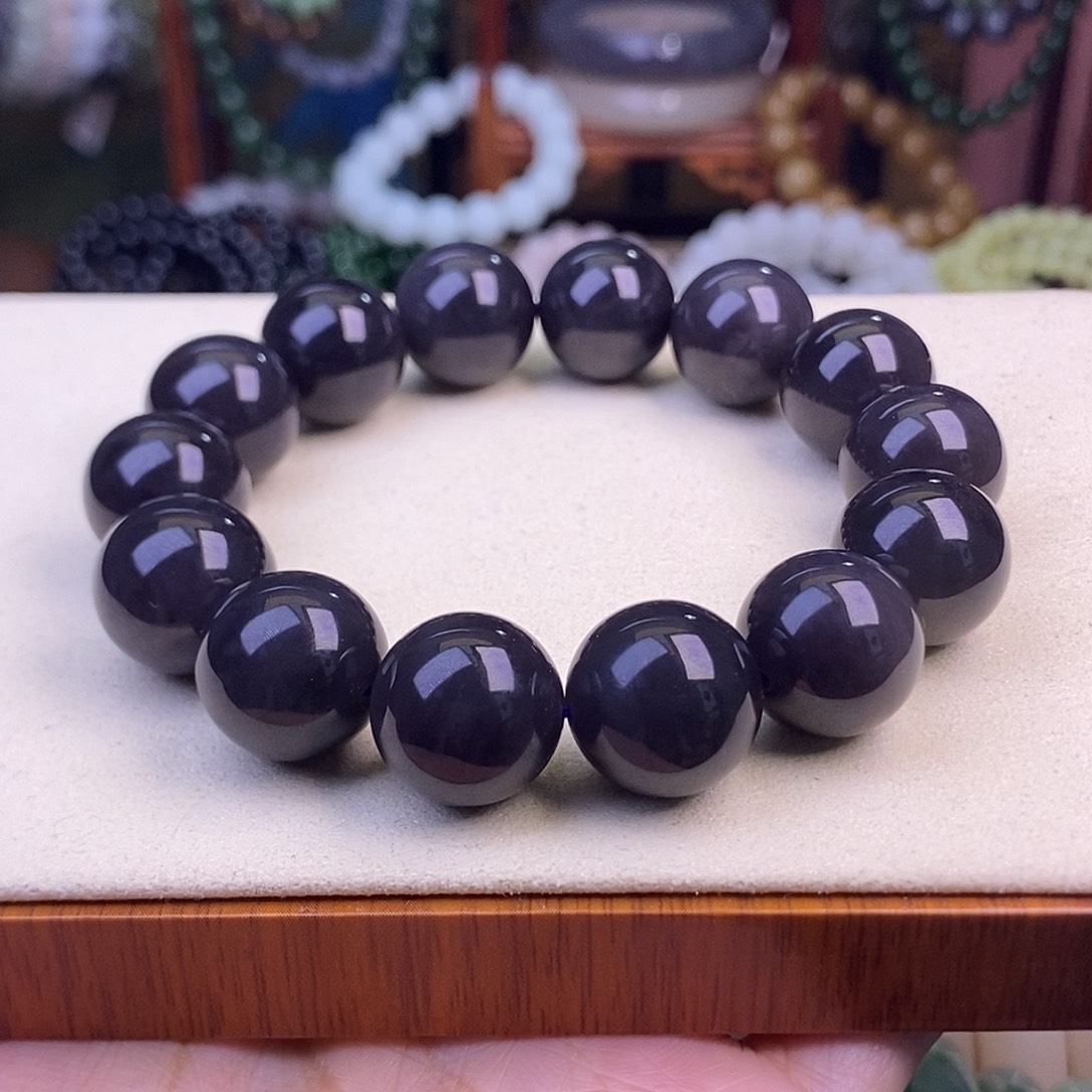 和田玉未镶嵌颈饰收藏浓烟紫老矿料手串16m帝王紫