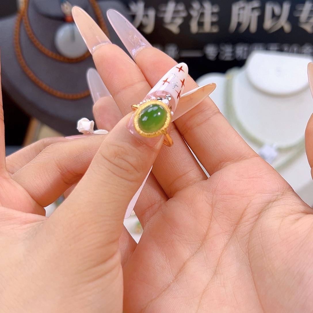 和田玉银S925镶嵌戒指sj
