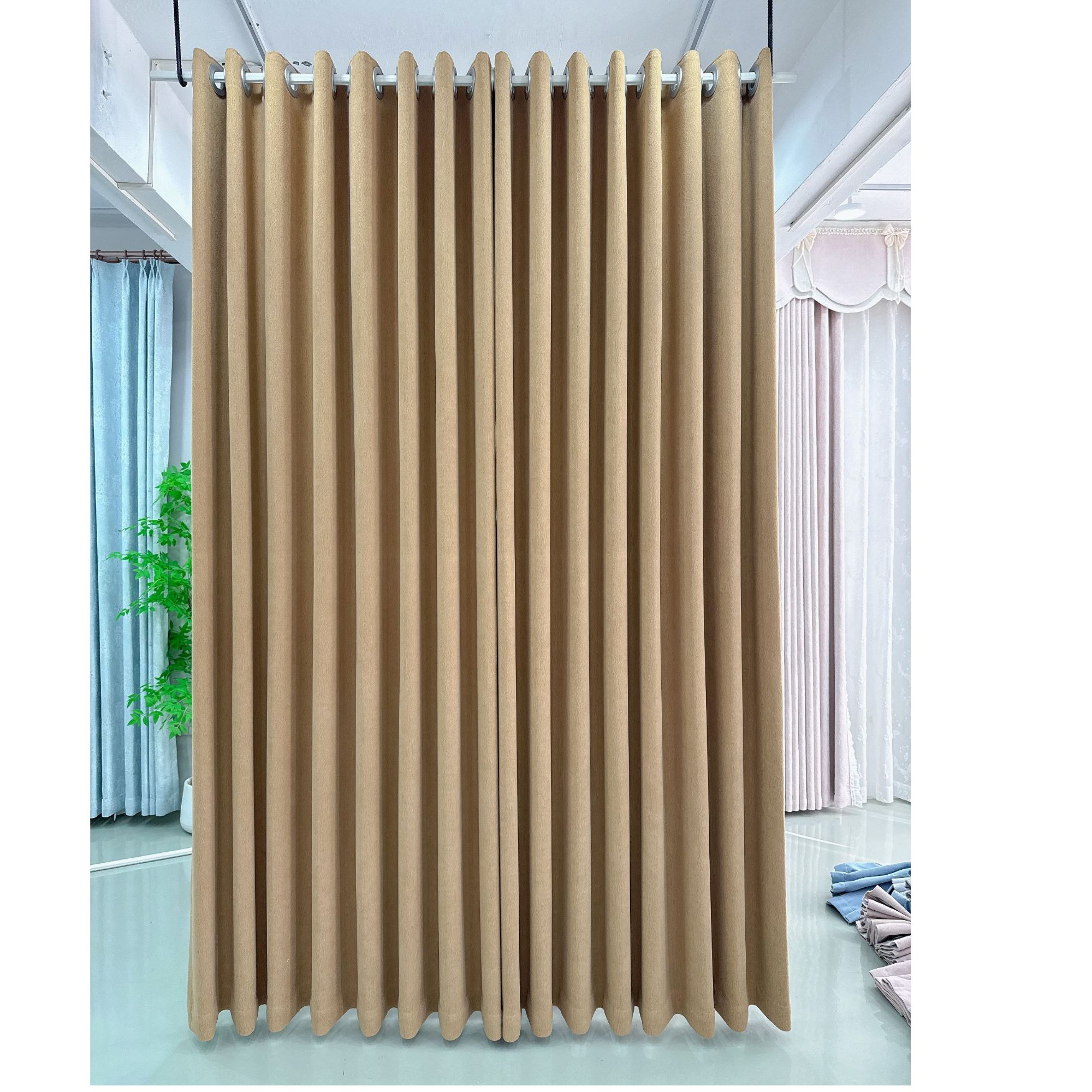 加厚雪尼尔咖啡色成品遮光窗帘复古风原木风防晒