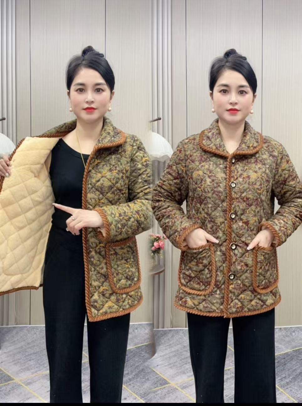 妈妈装冬装加厚棉服外套中老年女士加绒保暖棉衣花棉袄