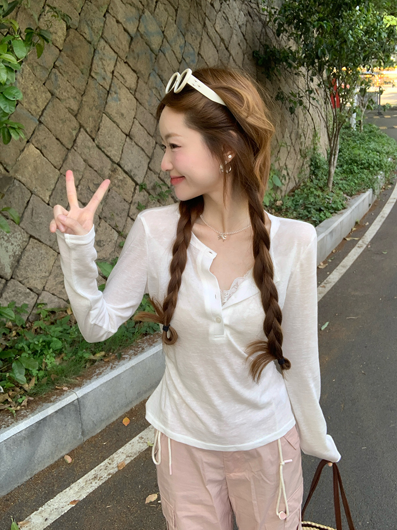 【甜七ootd】莱赛尔雪花160克防晒衣长袖t恤2025夏季短款圆领上衣
