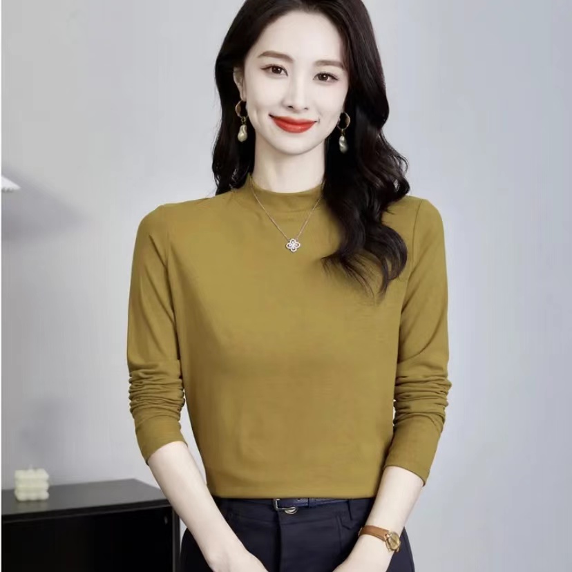 2025新款显瘦小立领打底衫长袖正肩女秋冬新内搭纯色洋气百搭