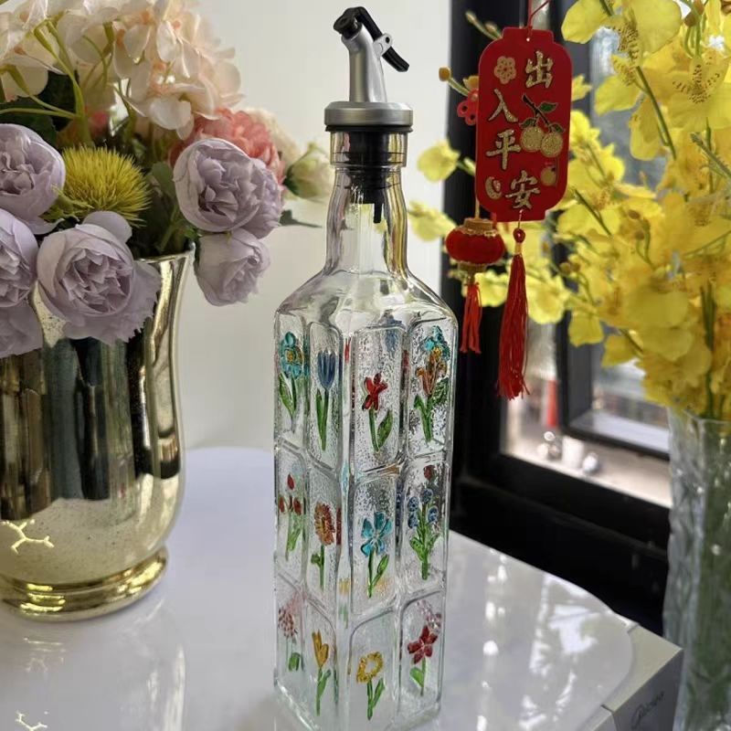 复古浮雕瓶家用厨房醋瓶油壶油瓶酱油瓶方形花纹食品级500毫升