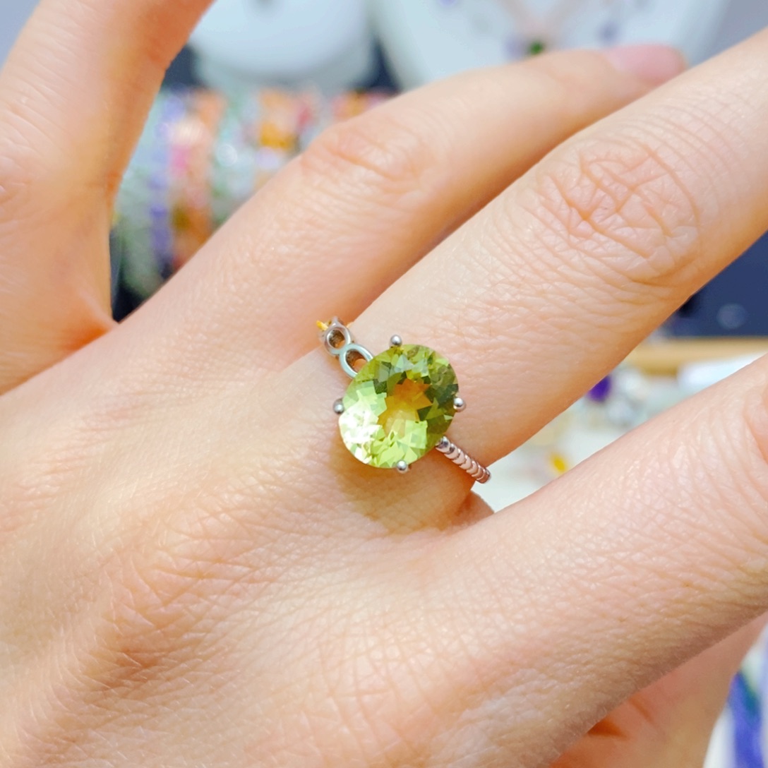 绿水晶戒指银S925镶嵌