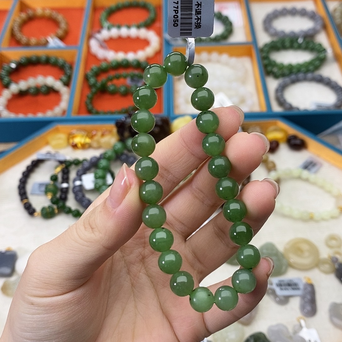 和田玉未镶嵌手链w5碧玉8mm