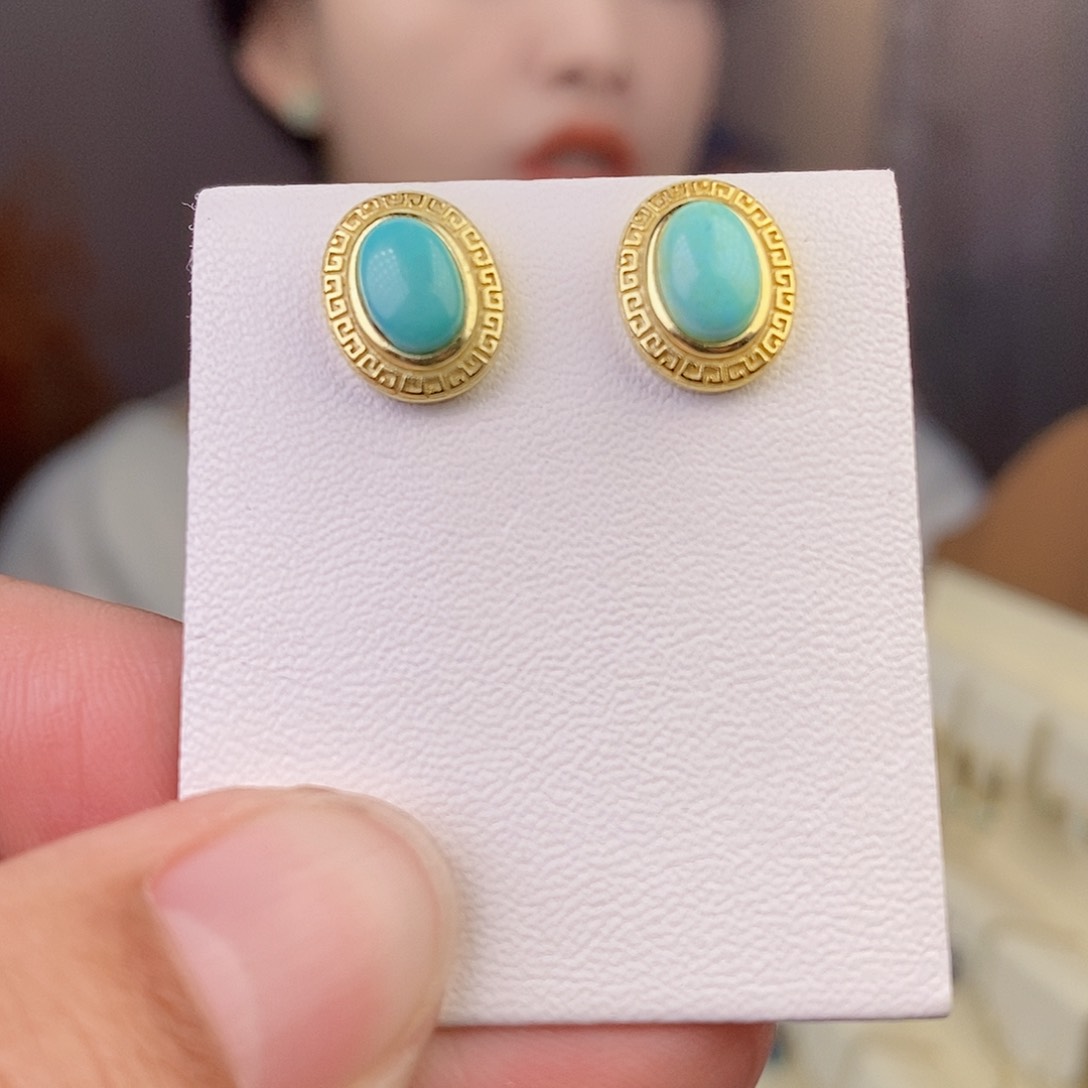绿松石耳饰银S925镶嵌