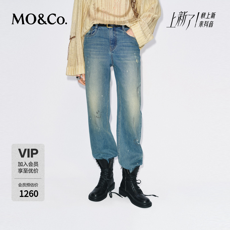 【SMILEY联名】MOCO牛仔裤2025冬新品脏污喷墨做旧棉质MBE4JEN009