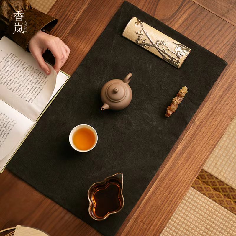 复古风手工柿染茶垫隔热桌布桌垫吸水干泡茶席茶道零配新中式桌旗