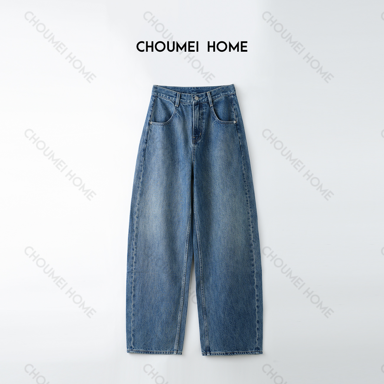Choumei Home秋款弧形设计感弯刀牛仔裤女 宽松阔腿蓝牛香蕉裤