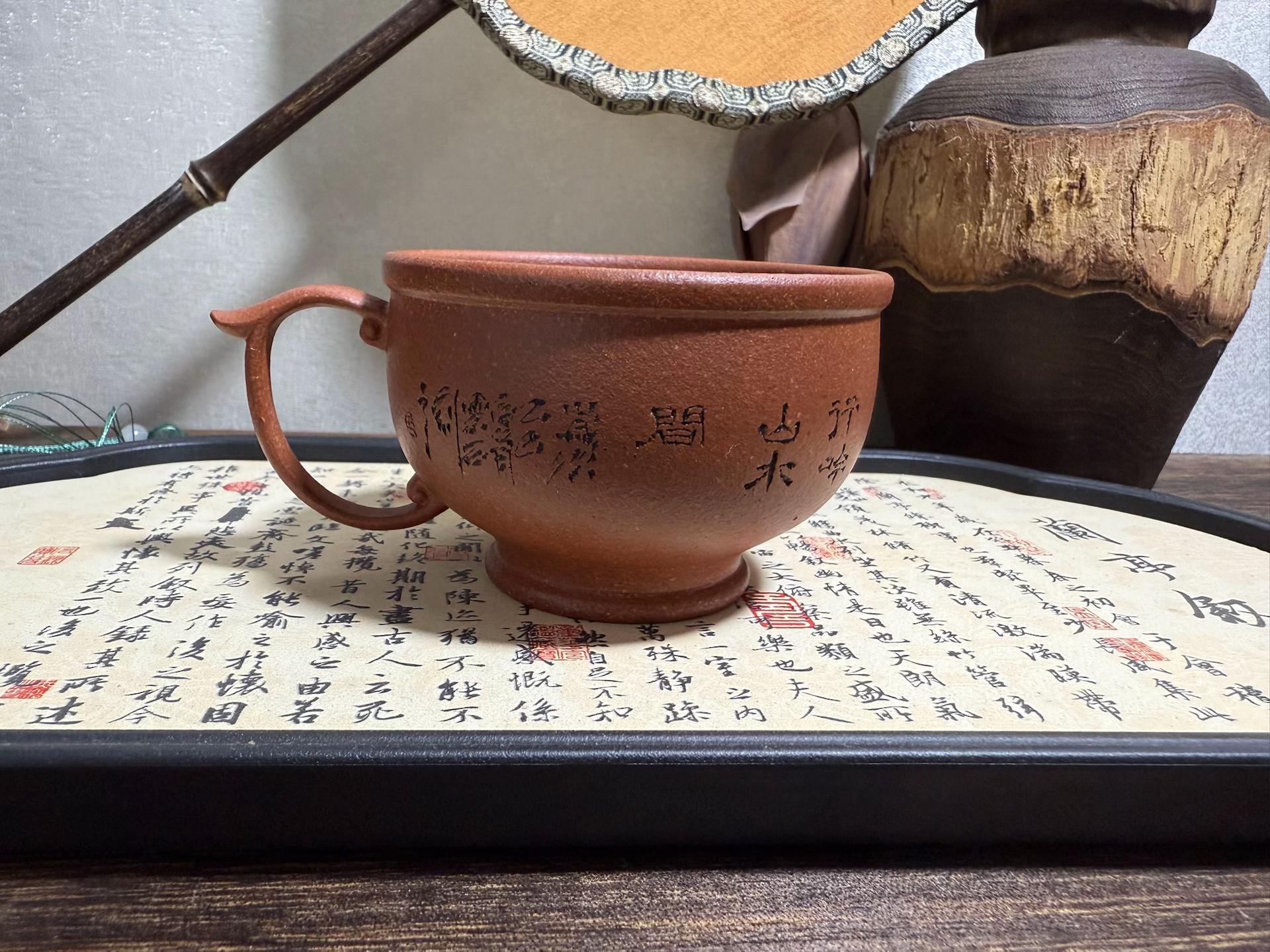 【紫砂杯】宜兴原矿本山料无添加红降坡100cc手工制主杯客主人杯