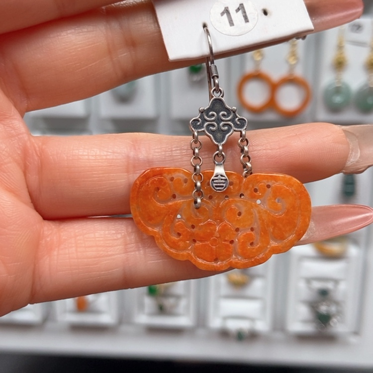 【闪购商品】翡翠耳饰银S925镶嵌旭*优化耳饰