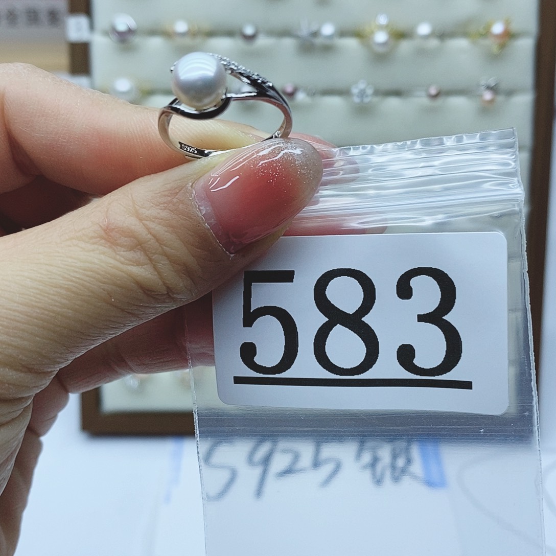淡水珍珠戒指银S925镶嵌583